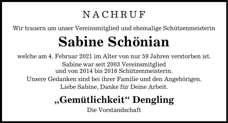 Traueranzeige Sabine Schönian