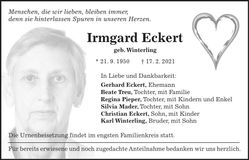 Traueranzeige Irmgard Eckert