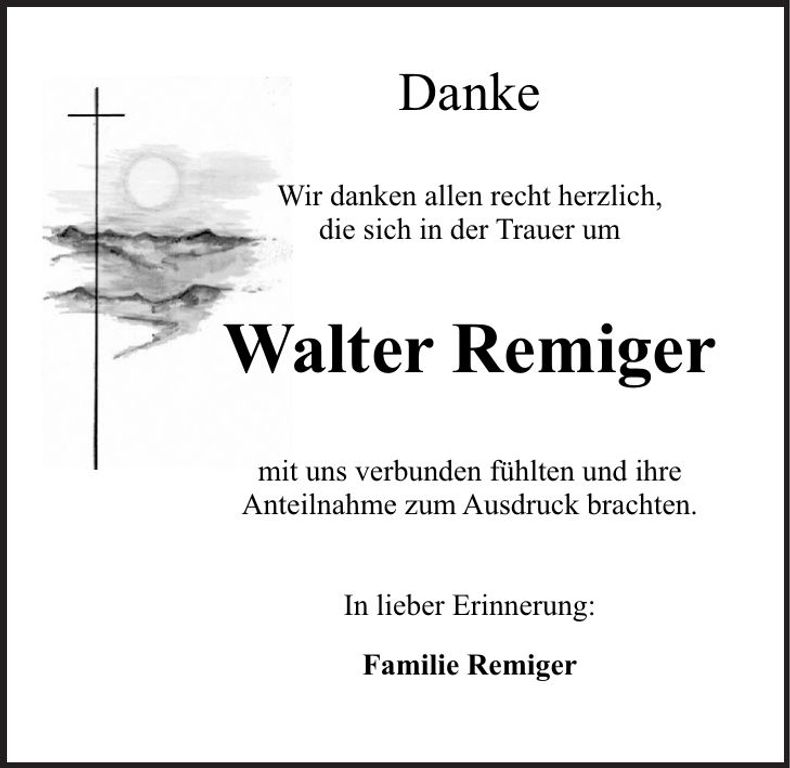 Traueranzeige Walter Remiger