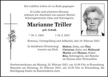 Traueranzeige Marianne Triller