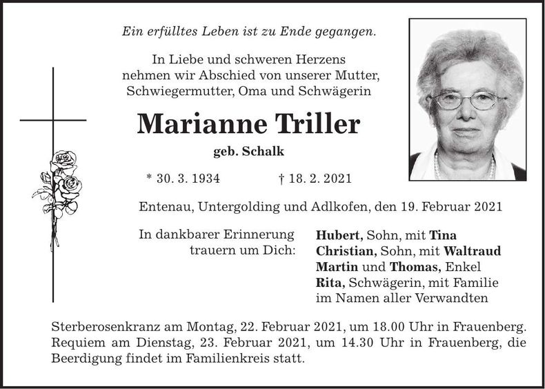 Traueranzeige Marianne Triller