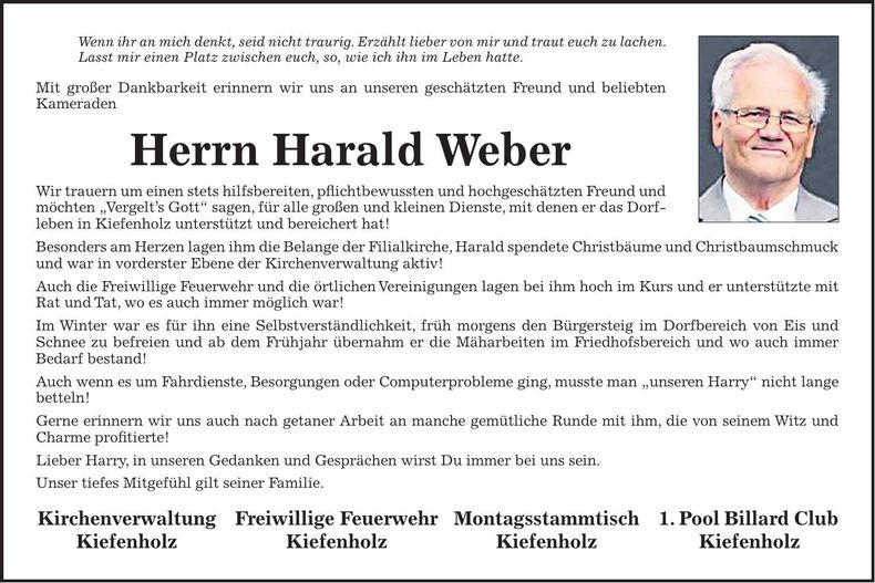 Traueranzeige Harald Weber