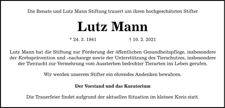 Traueranzeige Lutz Mann