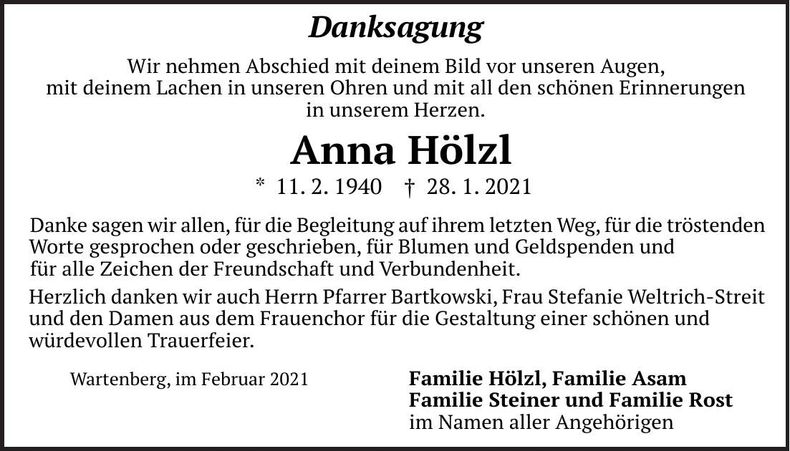 Traueranzeige Anna Hölzl