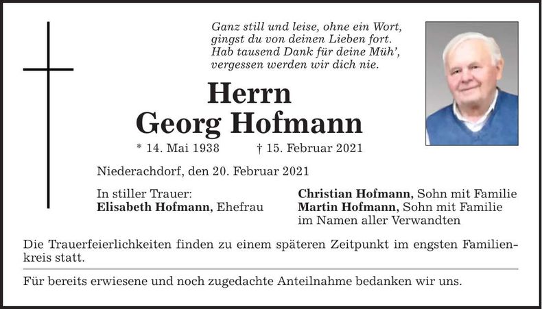 Traueranzeige Georg Hofmann