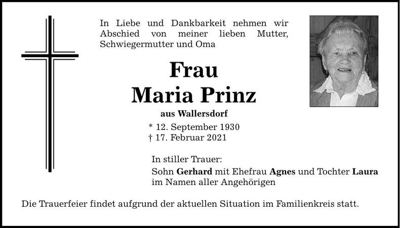 Traueranzeige Maria Prinz