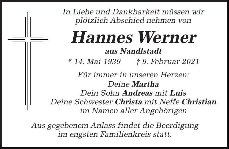 Traueranzeige Hannes Werner