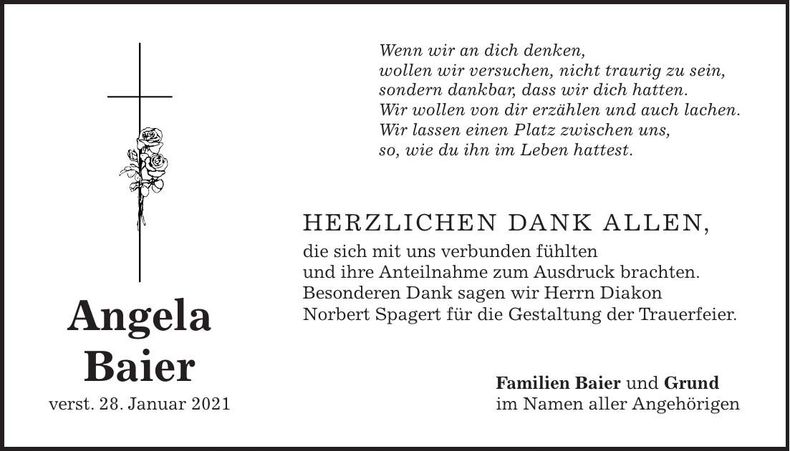 Traueranzeige Angela Baier