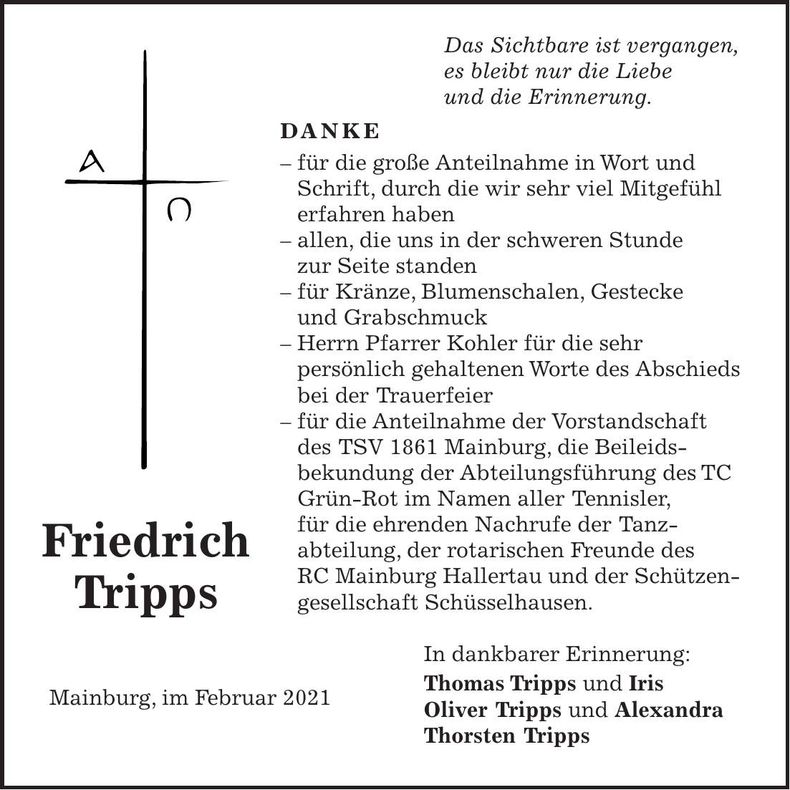 Traueranzeige Friedrich Tripps