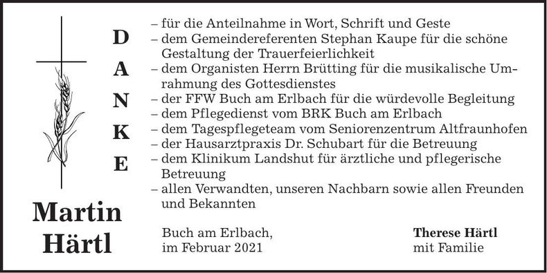 Traueranzeige Martin Härtl