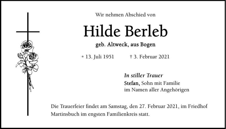 Traueranzeige Hilde Berleb