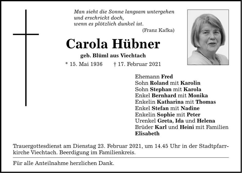 Traueranzeige Carola Hübner