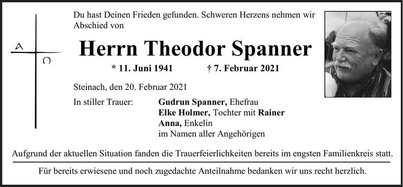 Traueranzeige Theodor Spanner