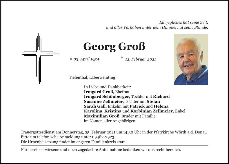 Traueranzeige Georg Groß
