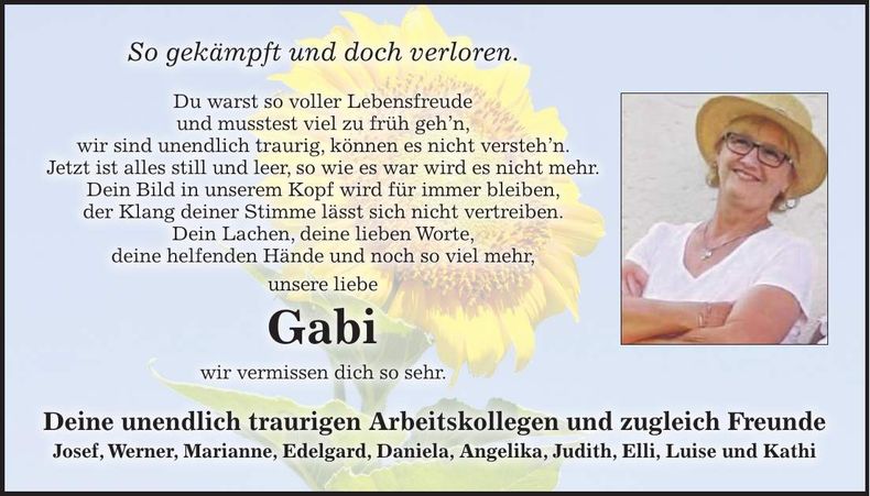 Traueranzeige Gaby Paulus