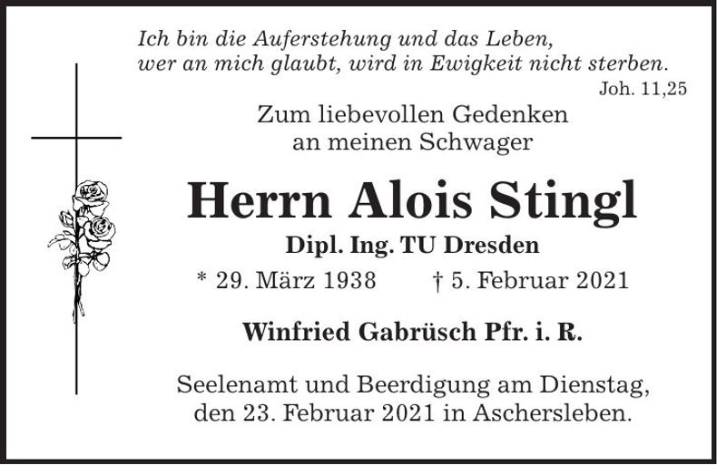 Traueranzeige Alois Stingl