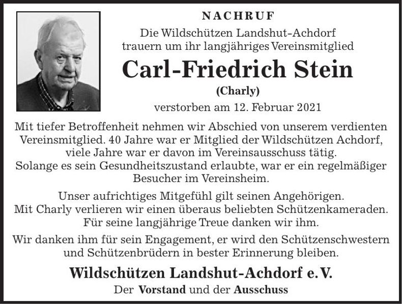 Traueranzeige Carl-Friedrich Stein