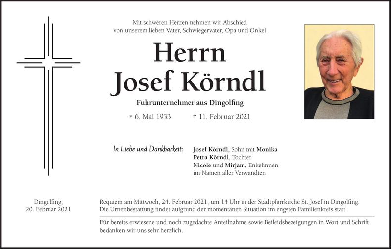 Traueranzeige Josef Körndl