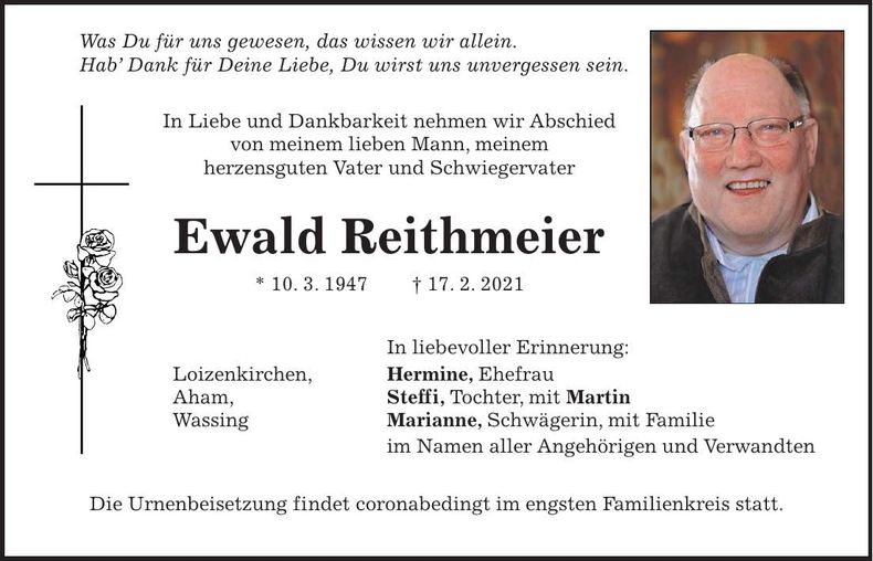 Traueranzeige Ewald Reithmeier