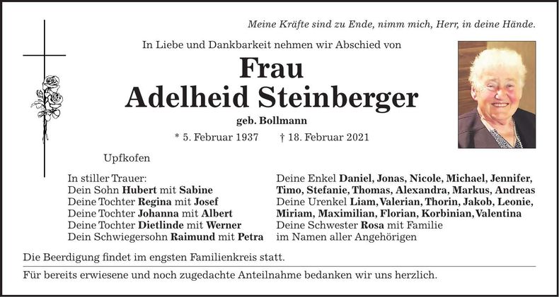 Traueranzeige Adelheid Steinberger