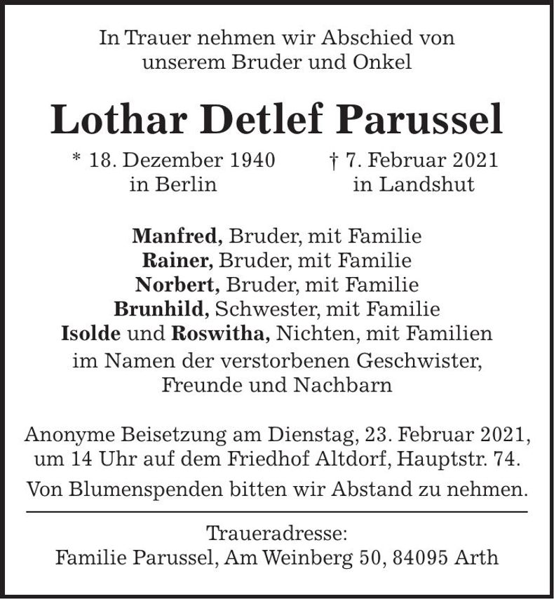 Traueranzeige Lothar, Detlef Parussel