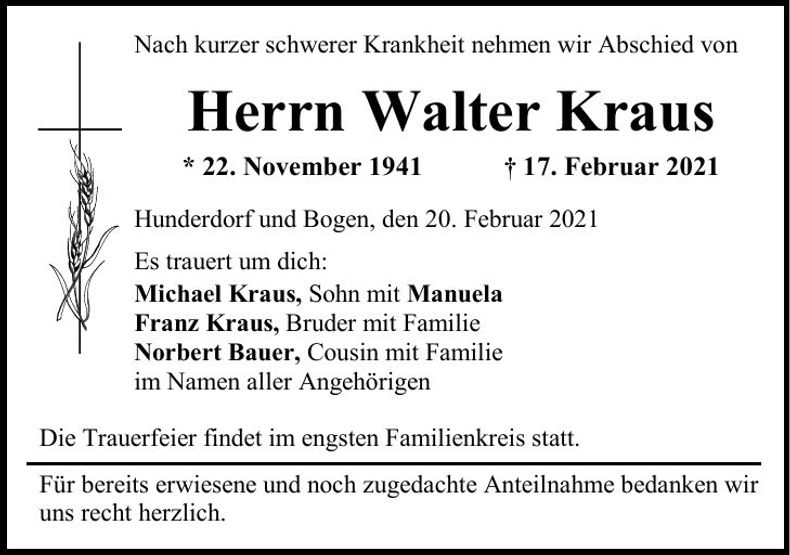 Traueranzeige Walter Kraus