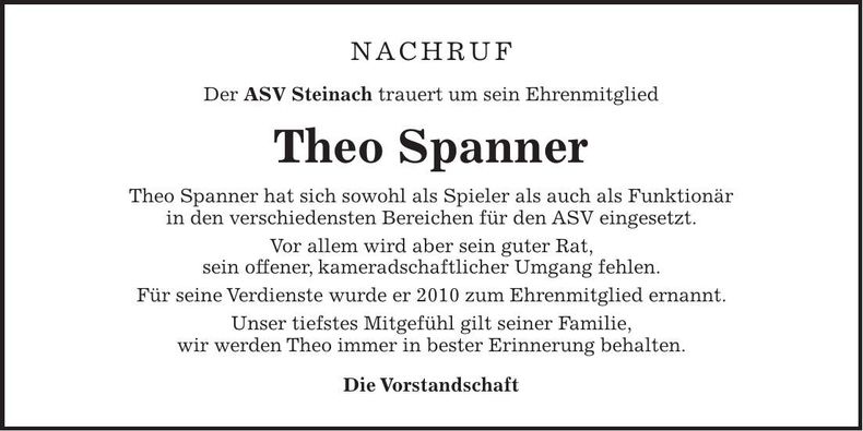 Traueranzeige Spanner Theo