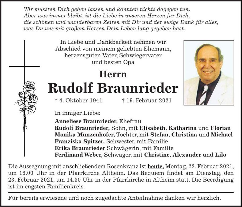 Traueranzeige Rudolf Braunrieder