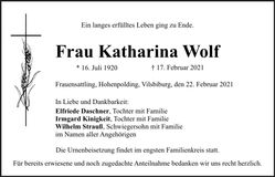 Traueranzeige Katharina Wolf