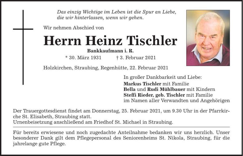 Traueranzeige Heinz Tischler