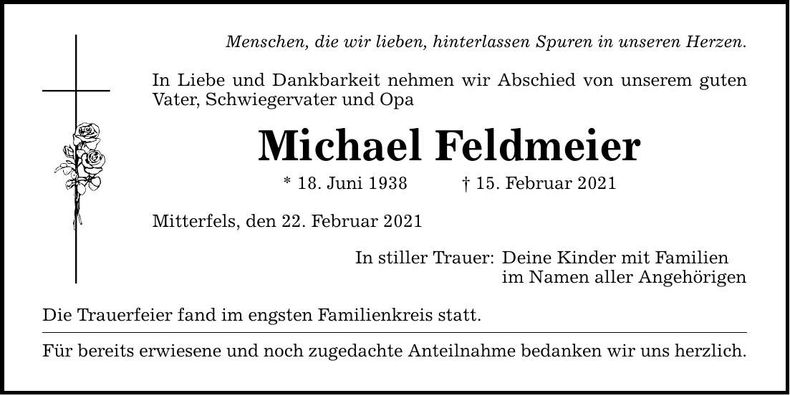 Traueranzeige Michael Feldmeier