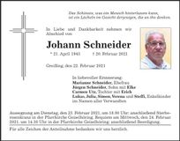 Traueranzeige Johann Schneider