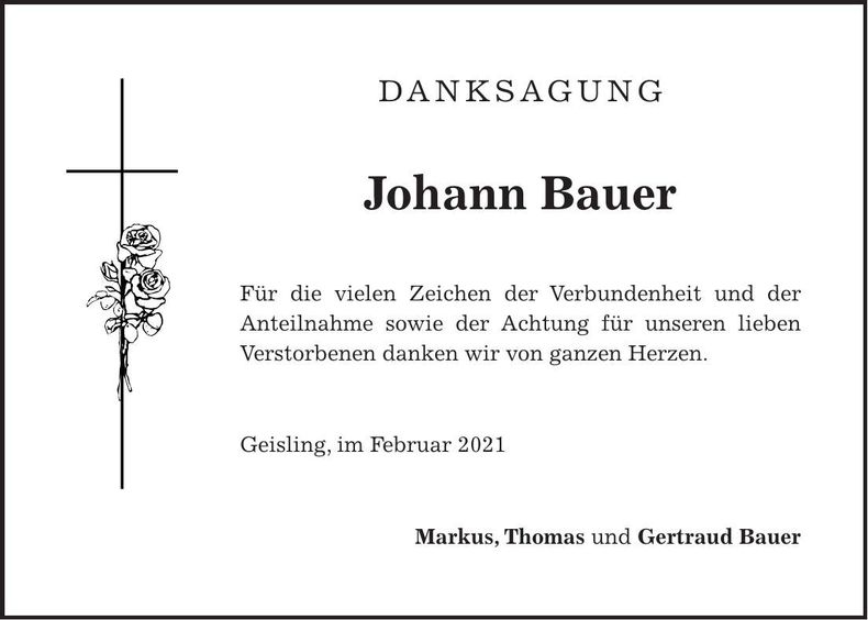 Traueranzeige Johann Bauer