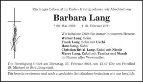 Traueranzeige Barbara Lang
