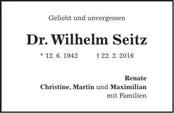 Traueranzeige Wilhelm Seitz