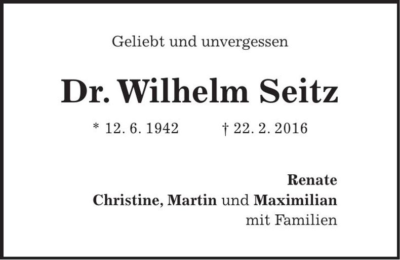 Traueranzeige Wilhelm Seitz