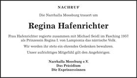 Traueranzeige Regina Hafenrichter