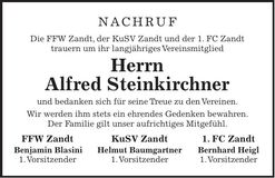 Traueranzeige Alfred Steinkirchner