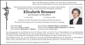 Traueranzeige Elisabeth Brunner