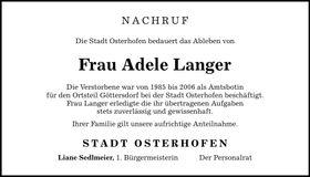 Traueranzeige Adele Langer