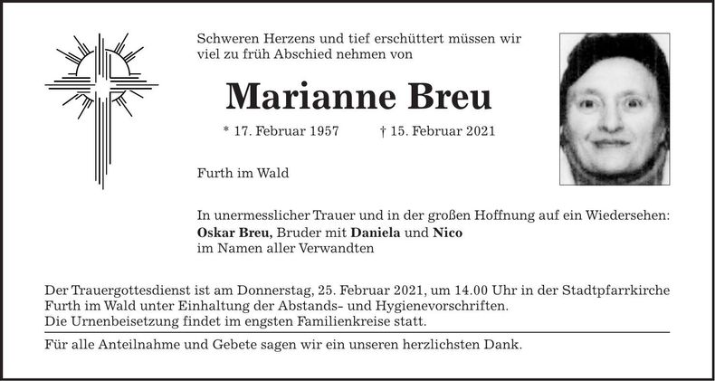 Traueranzeige Marianne Breu