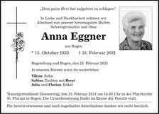 Traueranzeige Anna Eggner