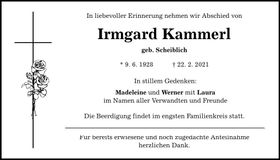 Traueranzeige Irmgard Kammerl