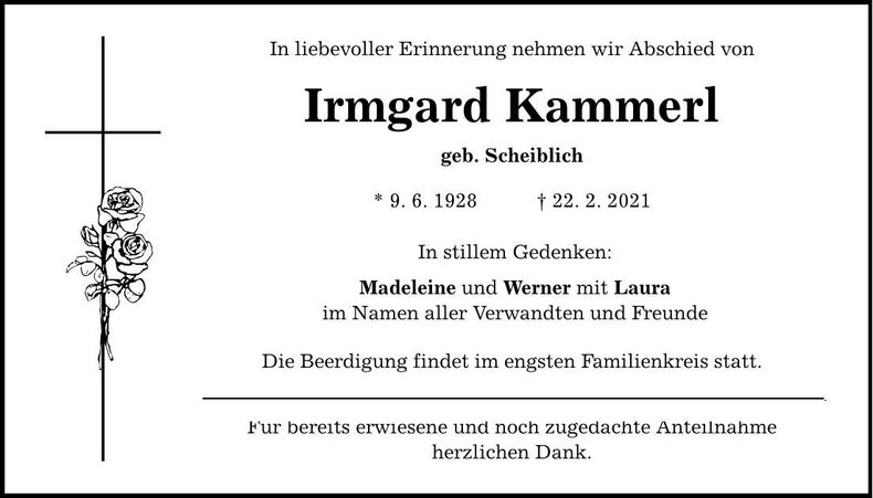 Traueranzeige Irmgard Kammerl