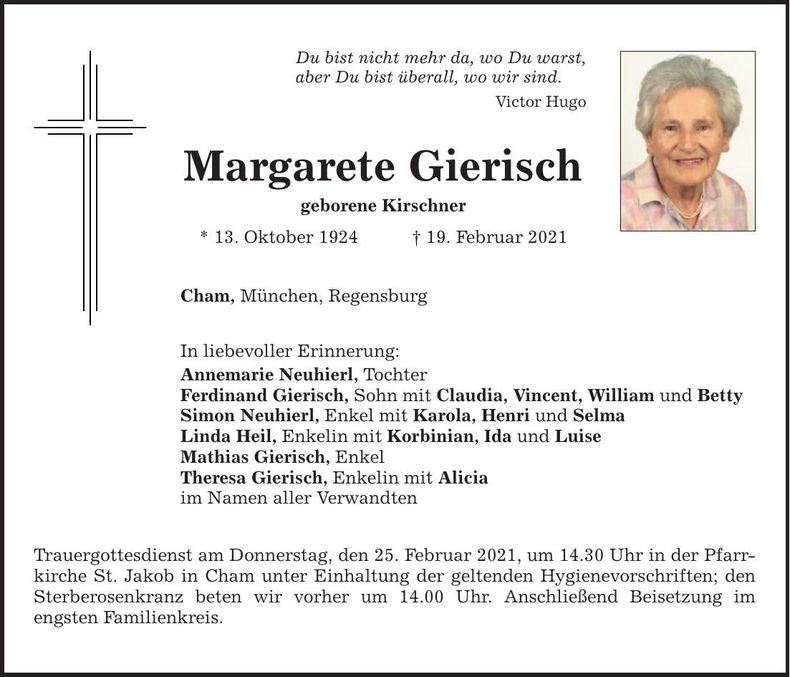 Traueranzeige Margarete Gierisch