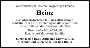 Traueranzeige Heinz 