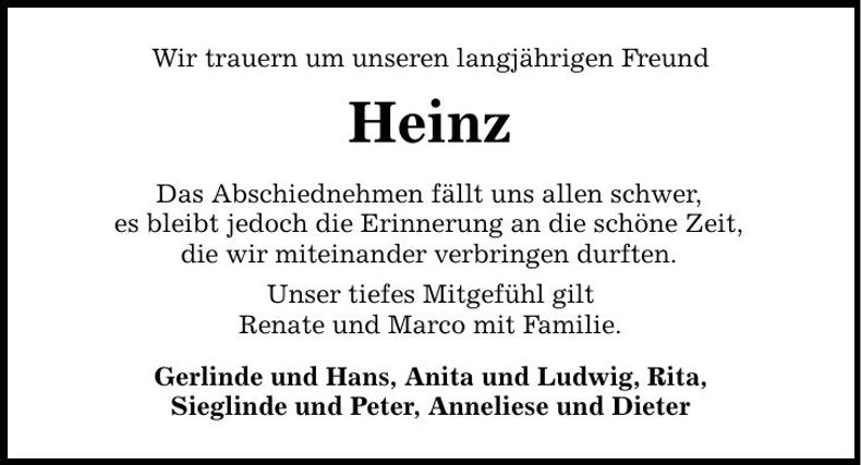 Traueranzeige Heinz 