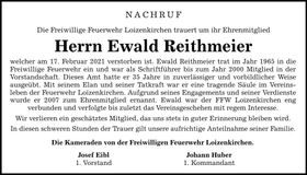 Traueranzeige Ewald Reithmeier