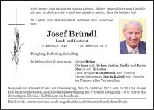Traueranzeige Josef Bründl