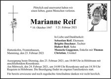 Traueranzeige Marianne Reif